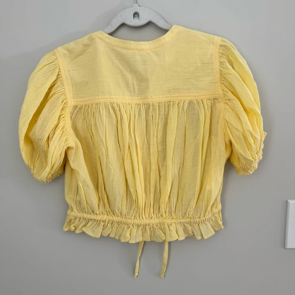 Free People Little Cloud Cropped Puff Sleeve Blouse Size XS 100% Cotton